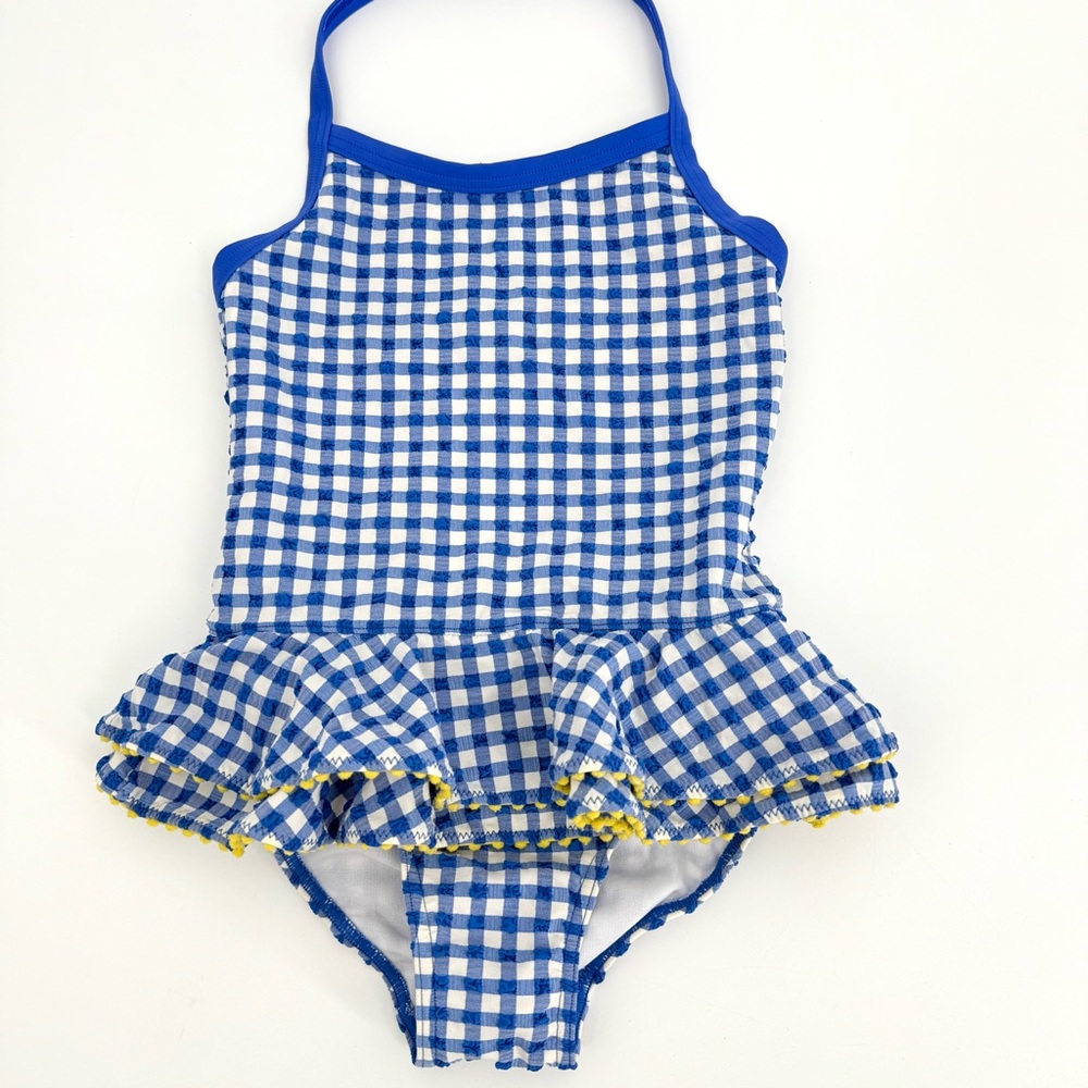 Mini Boden Blue and White Gingham Kids Swim One Piece